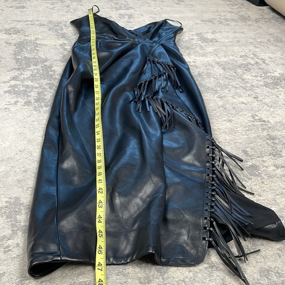 New Jonathan Simkhai Carlee Fringe Detail Faux Leather Dress Vegan Black Sz 4 - Picture 14 of 15